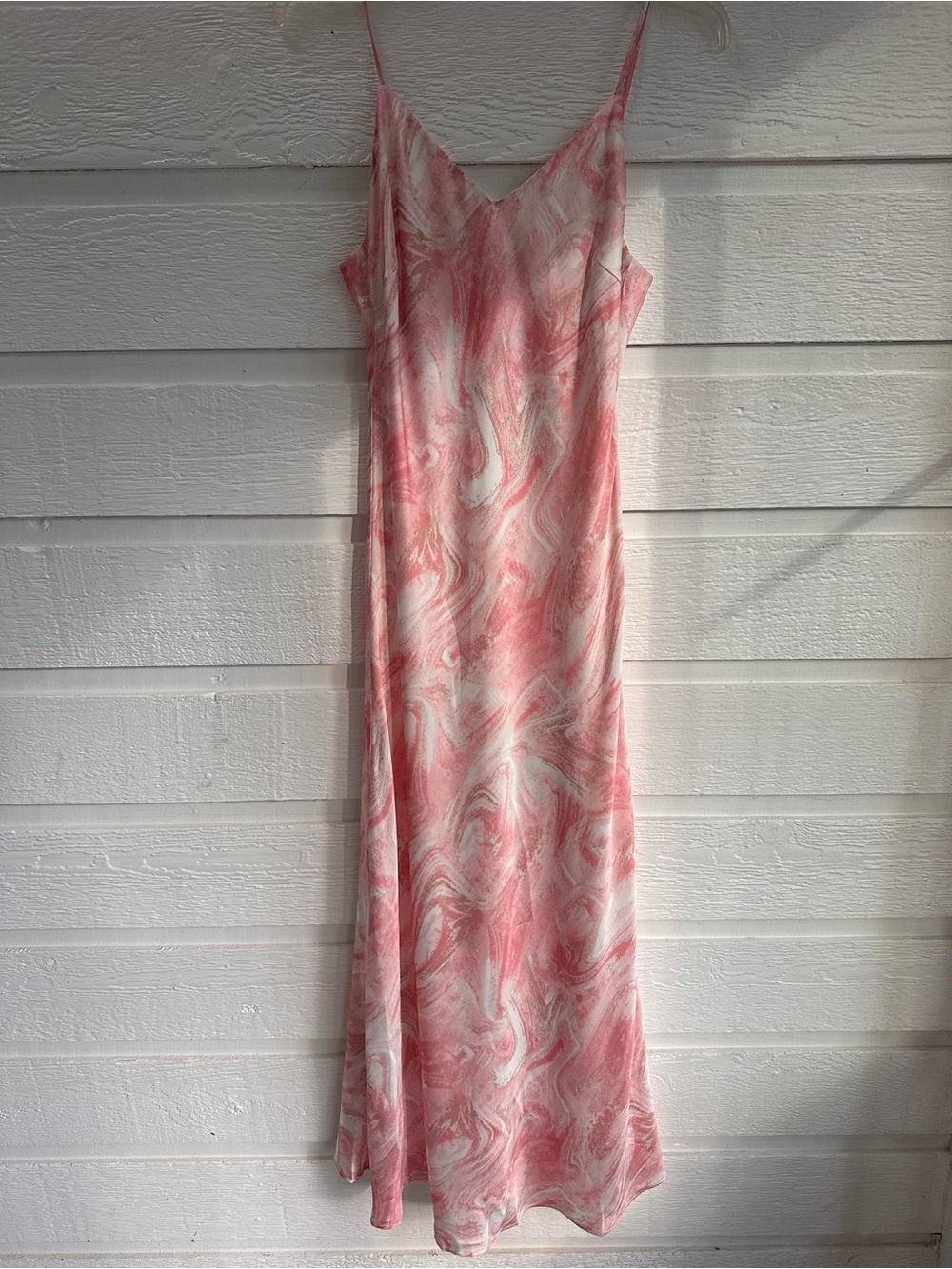 Pink Marble-Print Slip Maxi Dress